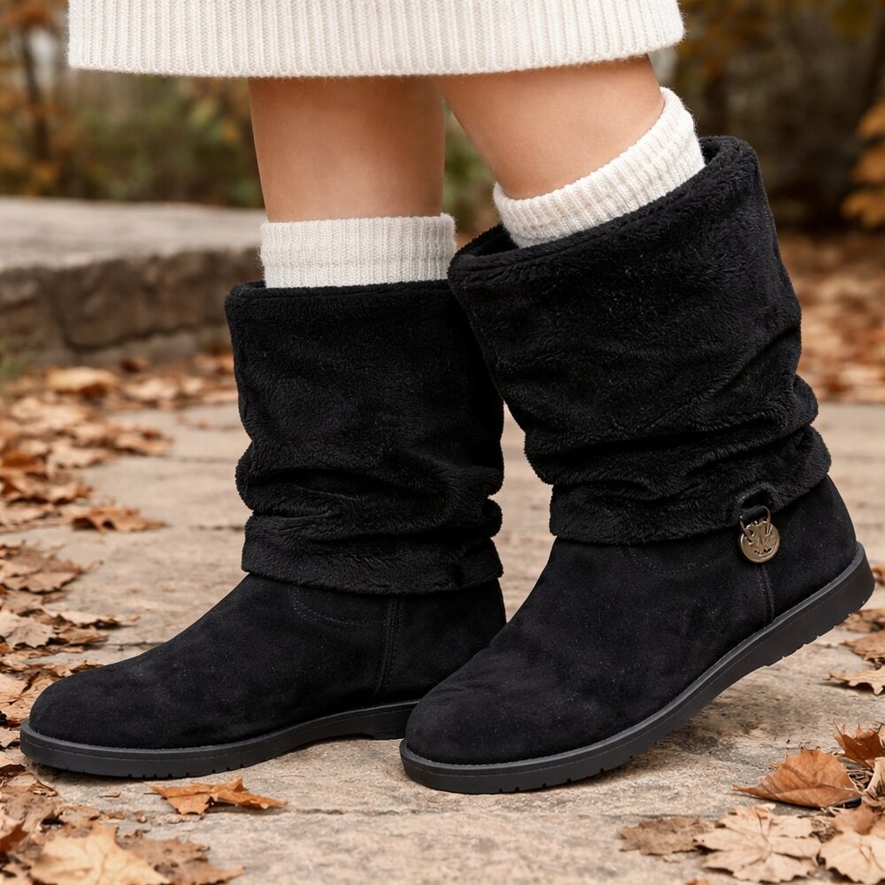 Stuart Weitzman Furever Boots Womens 7.5N Black Suede Fur Lined Winter